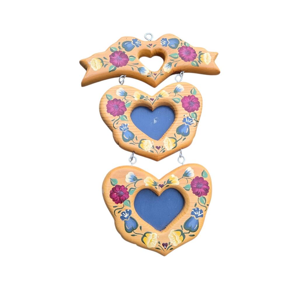 Vintage Hand Painted Wood Wall Decor Heart Shaped Grandmacore Floral